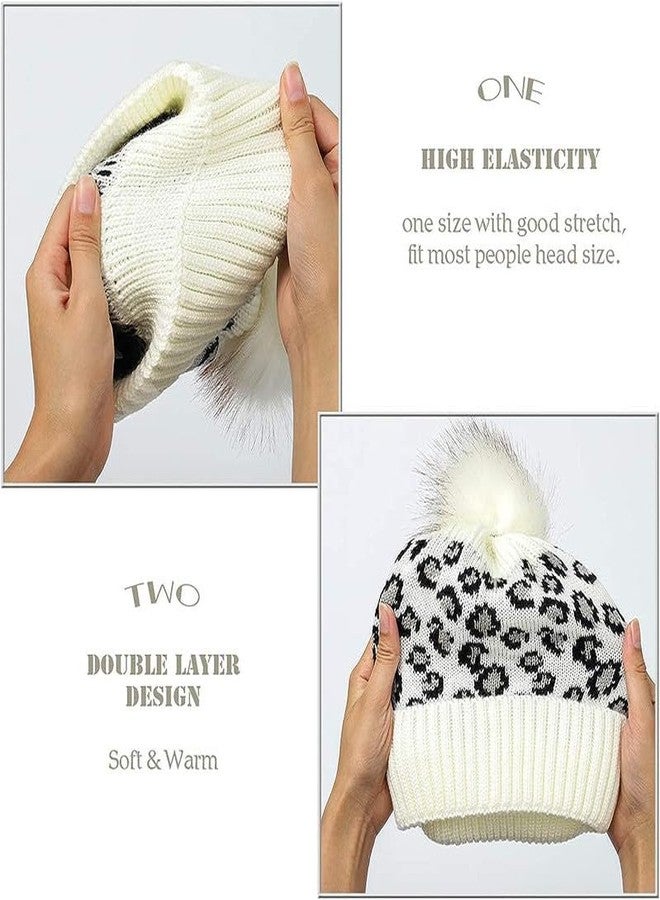 NIUE Girl's Winter Pompom Beanie Hat with Warm Fleece Lined, Thick Slouchy Snow Knit Skull Ski Cap White - Image 4