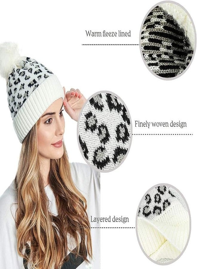 NIUE Girl's Winter Pompom Beanie Hat with Warm Fleece Lined, Thick Slouchy Snow Knit Skull Ski Cap White - Image 5