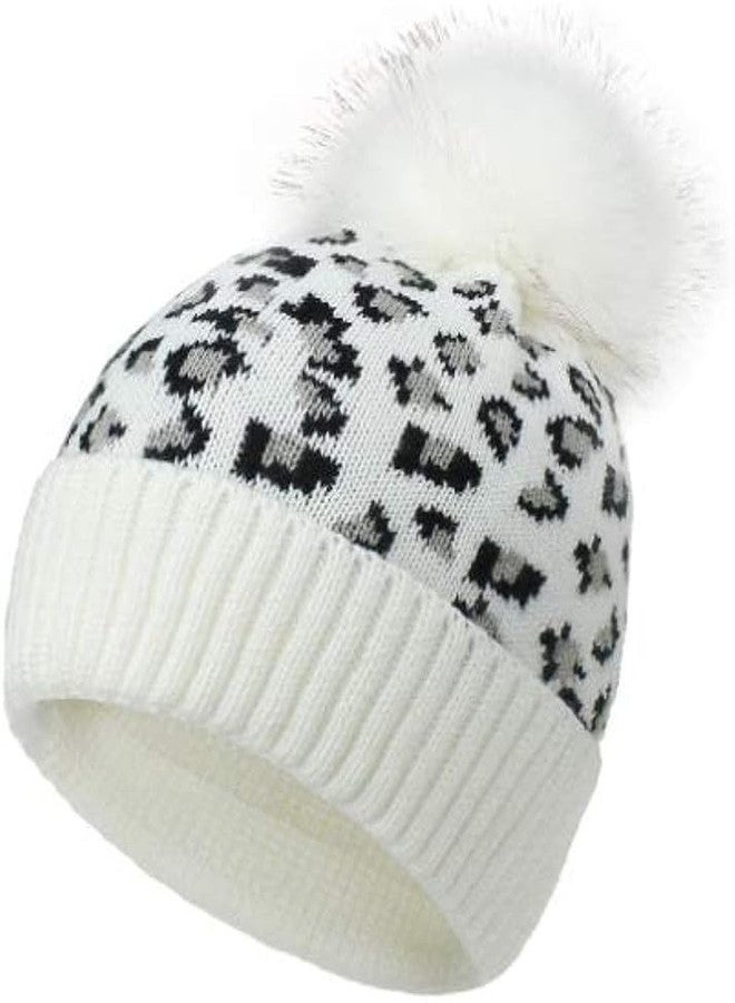 NIUE Girl's Winter Pompom Beanie Hat with Warm Fleece Lined, Thick Slouchy Snow Knit Skull Ski Cap White - Image 2