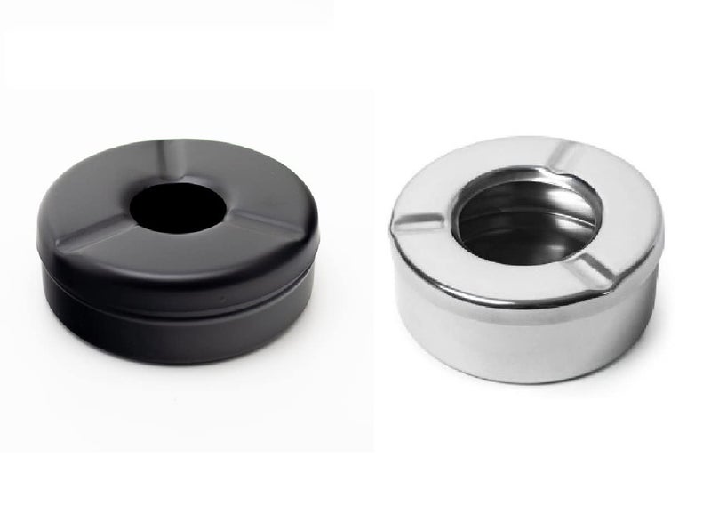 Dynore Stainless Steel Black/Silver Round Lid Ash Tray- Set of 2 - Image 1