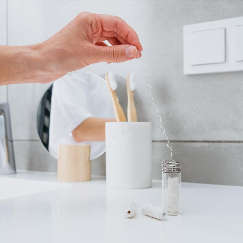 TreeBird Pure Silk Eco Floss Kit - Refillable Floss Dispenser (Glass) + 3Ã—33 yd Silk Refills | Waxed with Candelilla Wax | Mint - Image 5