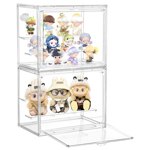 Attelite Acrylic Display Case3 Layer Clear Display Case Adjustable Display Box Stand with 2 Movable Dividers 2 Pack Small Showcase Magnetic Door for Collections Mini Figures - Image 1