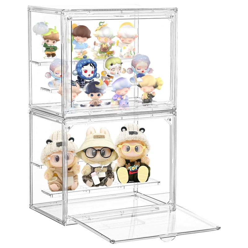 Attelite Acrylic Display Case3 Layer Clear Display Case Adjustable Display Box Stand with 2 Movable Dividers 2 Pack Small Showcase Magnetic Door for Collections Mini Figures - Image 2