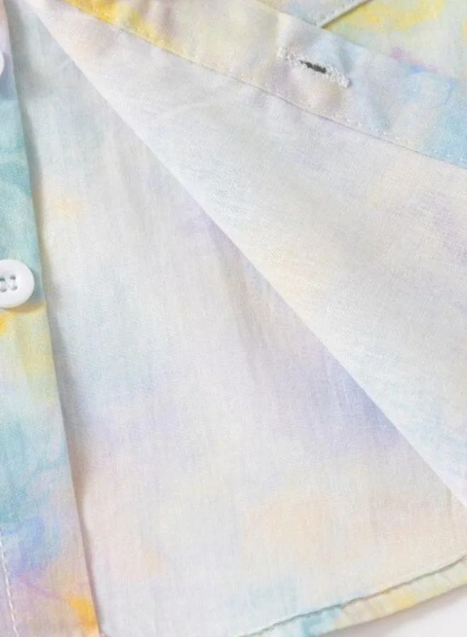 YUNIQEE Blue Collared Short Sleeve Printed Shirt