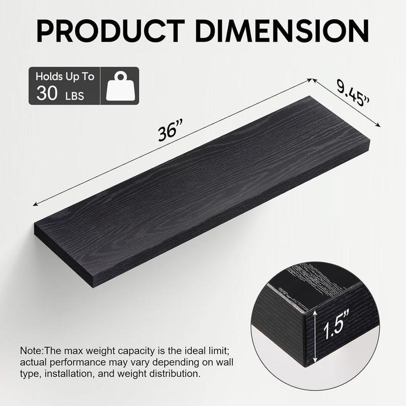 BAYKA Floating Shelves for Wall, 36 inches Long Wall Mounted Rustic Wood Shelves for Bathroom, Bedroom, Living Room, Kitchen, Office, Hanging Shelf for Books/Storage/Decor(Black,Set of 2) - Image 5