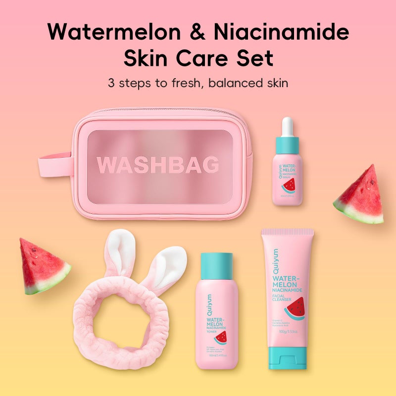 QUIYUM Watermelon Skin Care Kit for Teens Girl, 8 Daily Routine Beauty Skincare- Gift Set with Cleanser, Toner, Eye Cream, Moisturizer, Serum, Facial Mask, Soap, Hydrate, Oil control, Glow, Smooth - Image 2