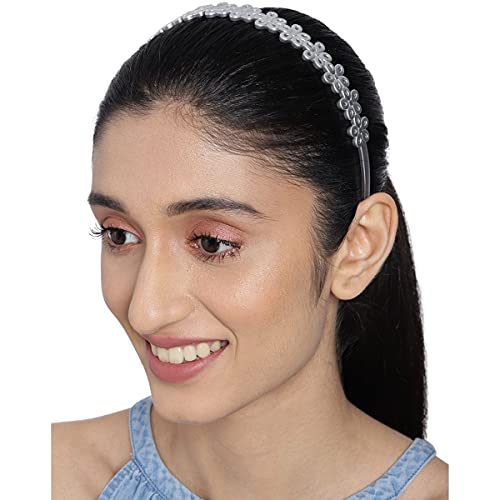 ACCESSHER Casual Wear Handcrafted Floral Design Plastic Hairband for Girls and Women - Silver - Image 5