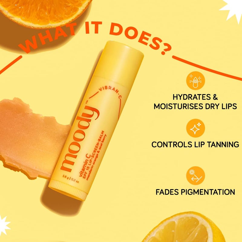 Moody Vitamin C Lip balm With SPF 15 with Mandarin Orange Acai Berry Oil Softens Smoothens Protects Dry Chapped Lips for Women Men 58 g - Image 2