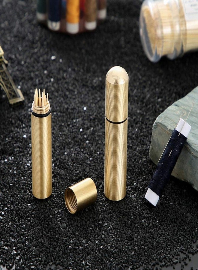 esowemsn 2pcs Brass Portable Toothpick Holder Pocket Toothpick Box Pocket Container Toothpick Dispensers for Personal Home Office Club Bar Hotel - Image 5