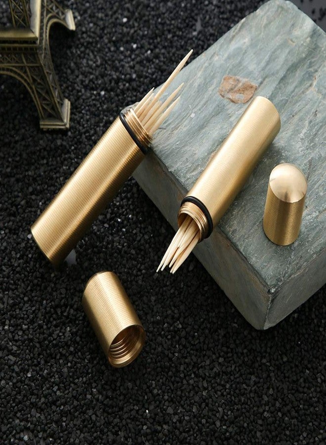 esowemsn 2pcs Brass Portable Toothpick Holder Pocket Toothpick Box Pocket Container Toothpick Dispensers for Personal Home Office Club Bar Hotel - Image 2