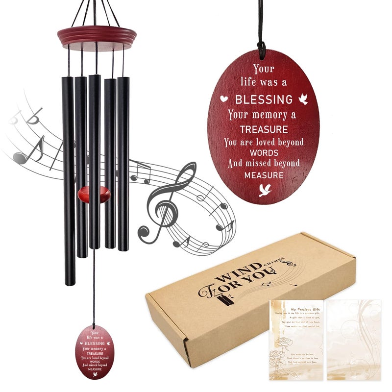 Howarmer windchimes Sympathy Memorial Wind Chimes â€“ 33" Tuned Wind Chime with â€œYour Life was a Blessingâ€ Saying, Red Wood Wind Sail for Loss of Loved One, Bereavement Gift for Mom, Dad, Grandma or Friend - Image 1