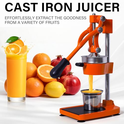 ASIALEO Manual Cast Iron Citrus Juicer,Commercial Hand Press Heavy Duty Countertop Squeezer for Fresh Orange Lemon Juice,Easy to Use & Clean (orange) - Image 5