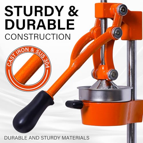 ASIALEO Manual Cast Iron Citrus Juicer,Commercial Hand Press Heavy Duty Countertop Squeezer for Fresh Orange Lemon Juice,Easy to Use & Clean (orange) - Image 3