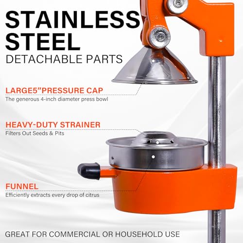 ASIALEO Manual Cast Iron Citrus Juicer,Commercial Hand Press Heavy Duty Countertop Squeezer for Fresh Orange Lemon Juice,Easy to Use & Clean (orange) - Image 4