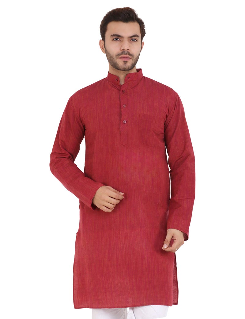 LATEST CHIKAN Men's Cotton Long Kurta Full Sleeves - Casual Ethnic Wear,40 Maroon - Image 4