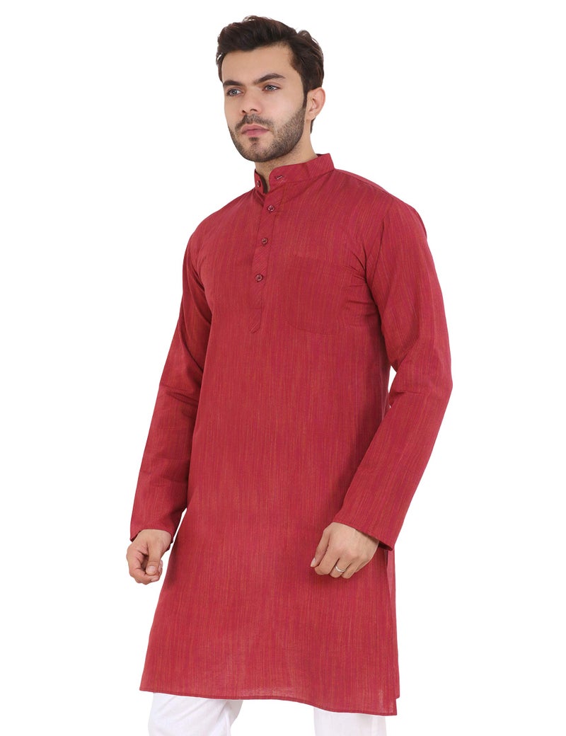 LATEST CHIKAN Men's Cotton Long Kurta Full Sleeves - Casual Ethnic Wear,40 Maroon - Image 3