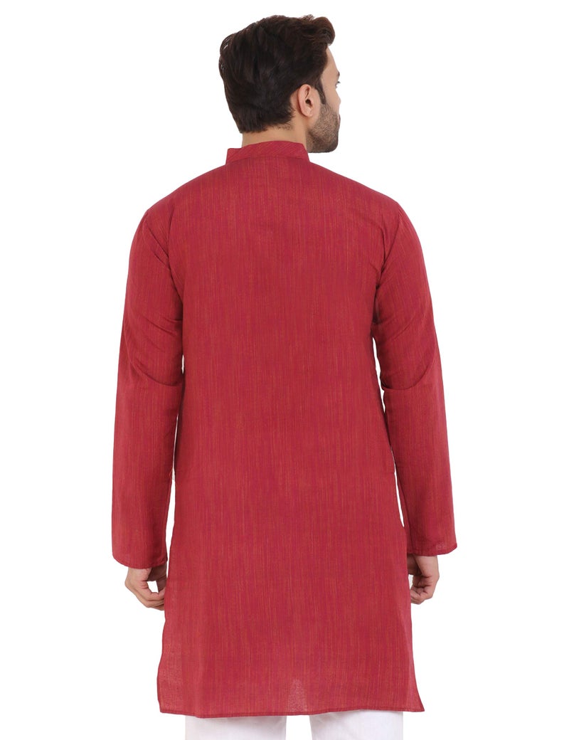 LATEST CHIKAN Men's Cotton Long Kurta Full Sleeves - Casual Ethnic Wear,40 Maroon - Image 2