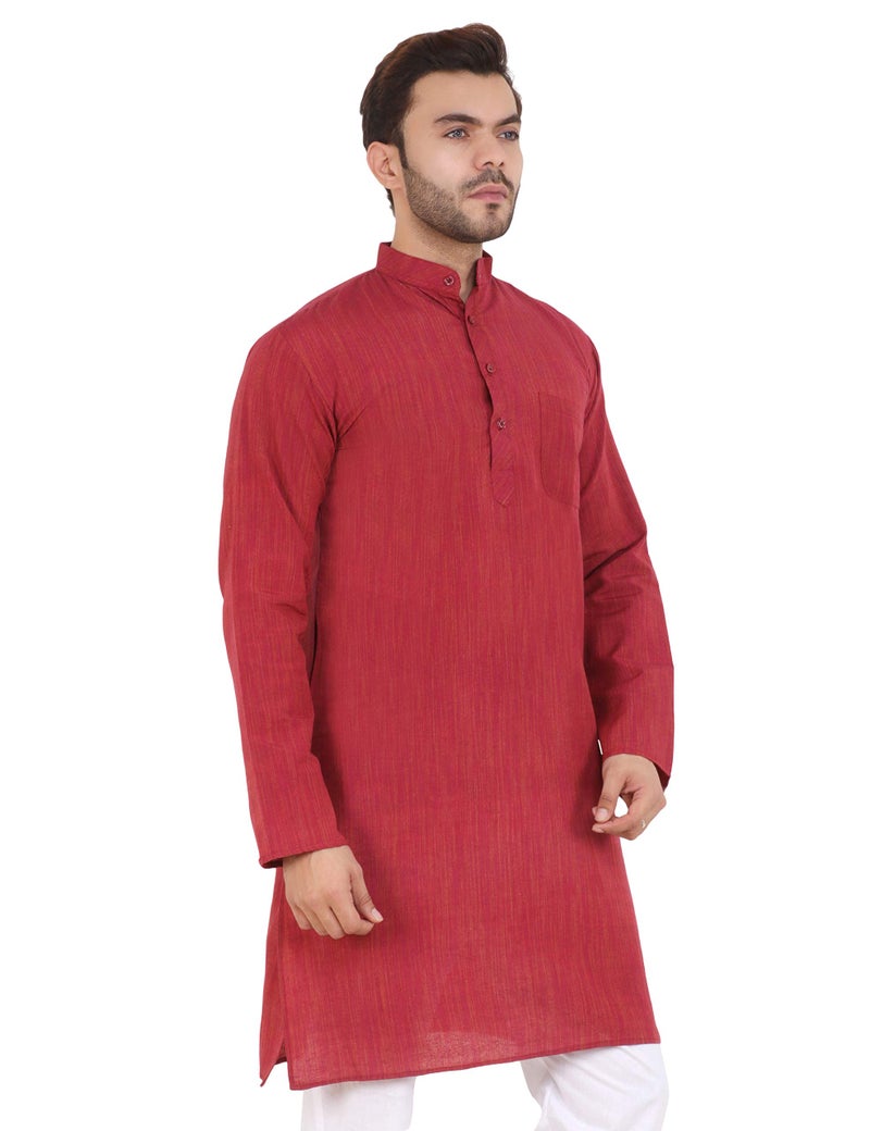LATEST CHIKAN Men's Cotton Long Kurta Full Sleeves - Casual Ethnic Wear,40 Maroon - Image 5
