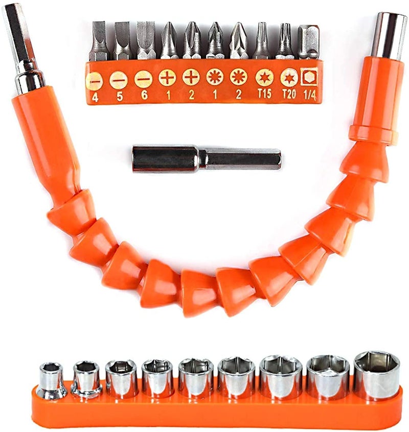 H9 � Flexible Shaft Drill Bit Extension Kit, Flexible Soft Shaft Extension Screwdriver Bits & Sockets Nut Electric Bit Power Repair DIY Tools for Drill drilling machine (22 Pieces Set) - Image 1