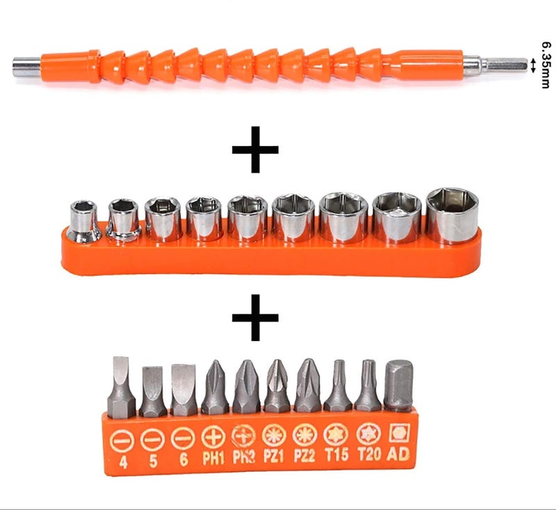 H9 � Flexible Shaft Drill Bit Extension Kit, Flexible Soft Shaft Extension Screwdriver Bits & Sockets Nut Electric Bit Power Repair DIY Tools for Drill drilling machine (22 Pieces Set) - Image 2