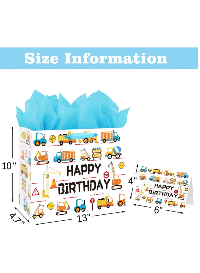 حقيبتان هدايا عيد ميلاد ورقية ٣٣ سم مع بطاقات وورق تغليف - حقائب سيارات كرتونية زرقاء للأولاد والبنات - Image 2