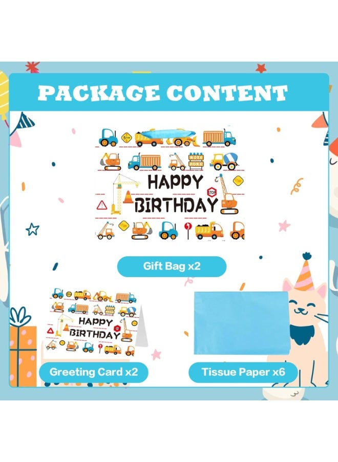 حقيبتان هدايا عيد ميلاد ورقية ٣٣ سم مع بطاقات وورق تغليف - حقائب سيارات كرتونية زرقاء للأولاد والبنات - Image 3