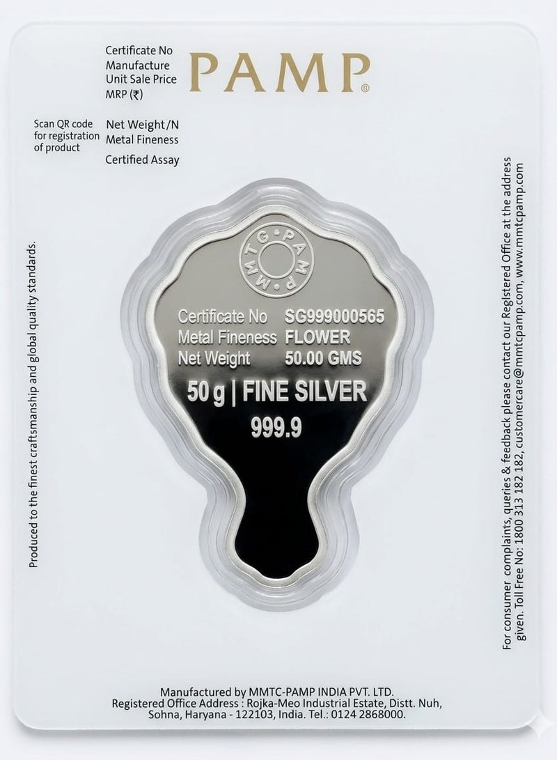 MMTC-PAMP 999.9 PURE SILVER COLOURED FLORAL BOUQUET COIN IN GIFT BOX-50G - Image 2