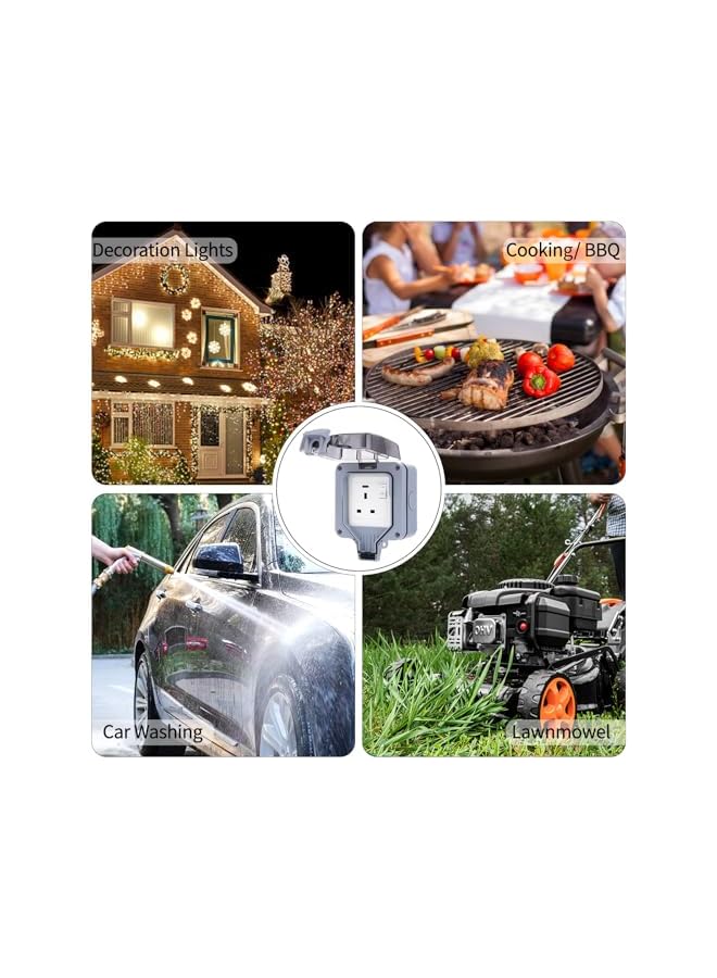 PROMASS Weatherproof Outdoor Sockets, Double Waterproof Switched Power Socket IP66, Wall Electrical Outlets with Cover, 13A 2 Gang Plug Sockets, for Garden & External Electrical Outlet (Single Socket) - Image 4