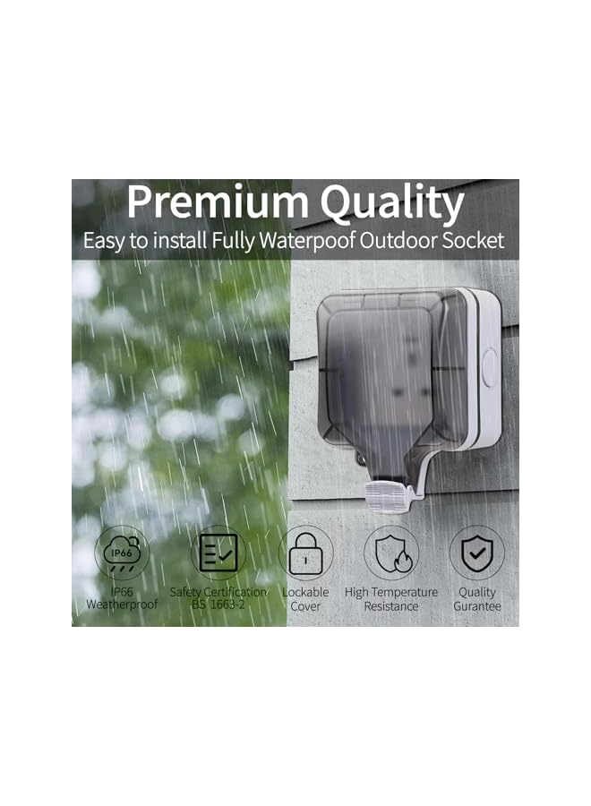 PROMASS Weatherproof Outdoor Sockets, Double Waterproof Switched Power Socket IP66, Wall Electrical Outlets with Cover, 13A 2 Gang Plug Sockets, for Garden & External Electrical Outlet (Single Socket) - Image 3