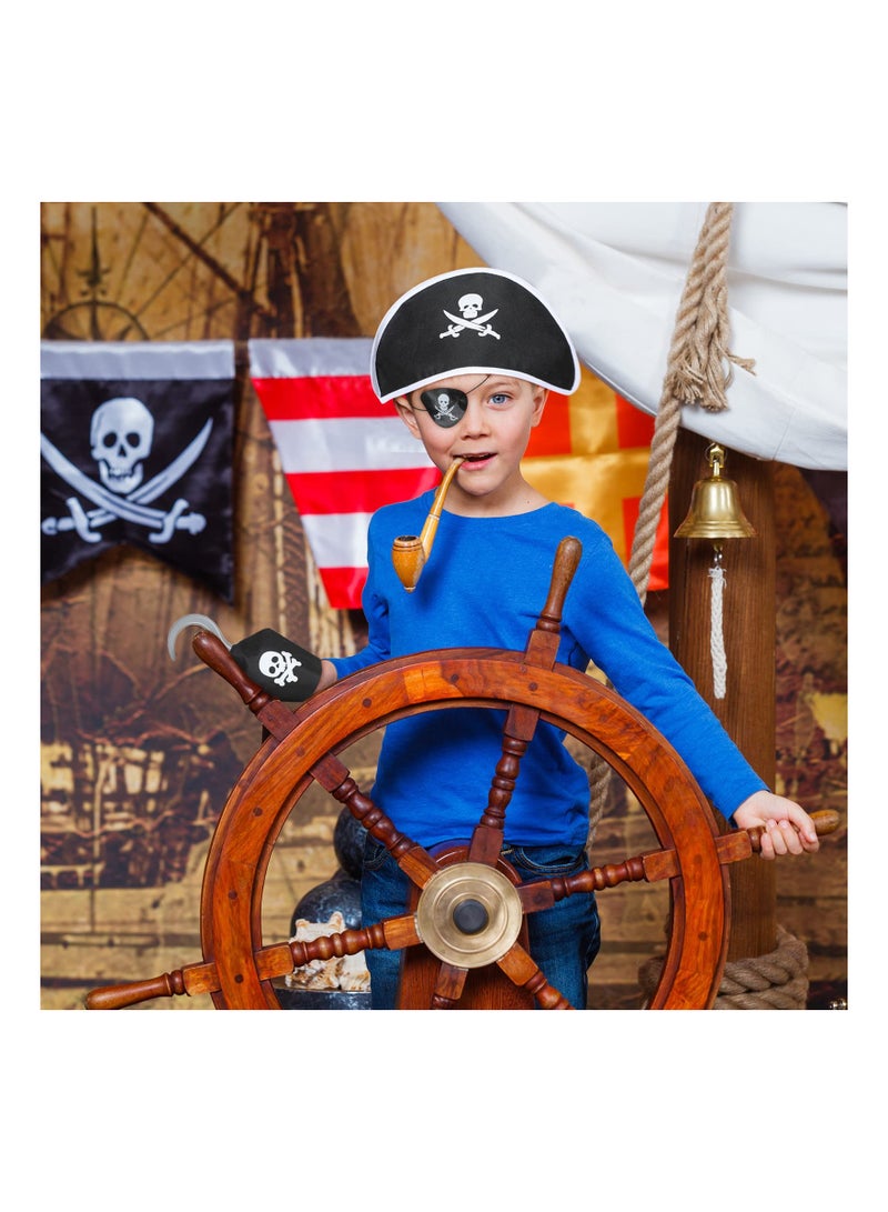 Kids Pirate Costume Set, Pirate Captain Dress Up Outfits Playset with Pirate Hat Vest Coin Bag Eyepatch Hook, for Boys Girls Halloween Role Play Cosplay, 5Pcs - S Size - Image 2