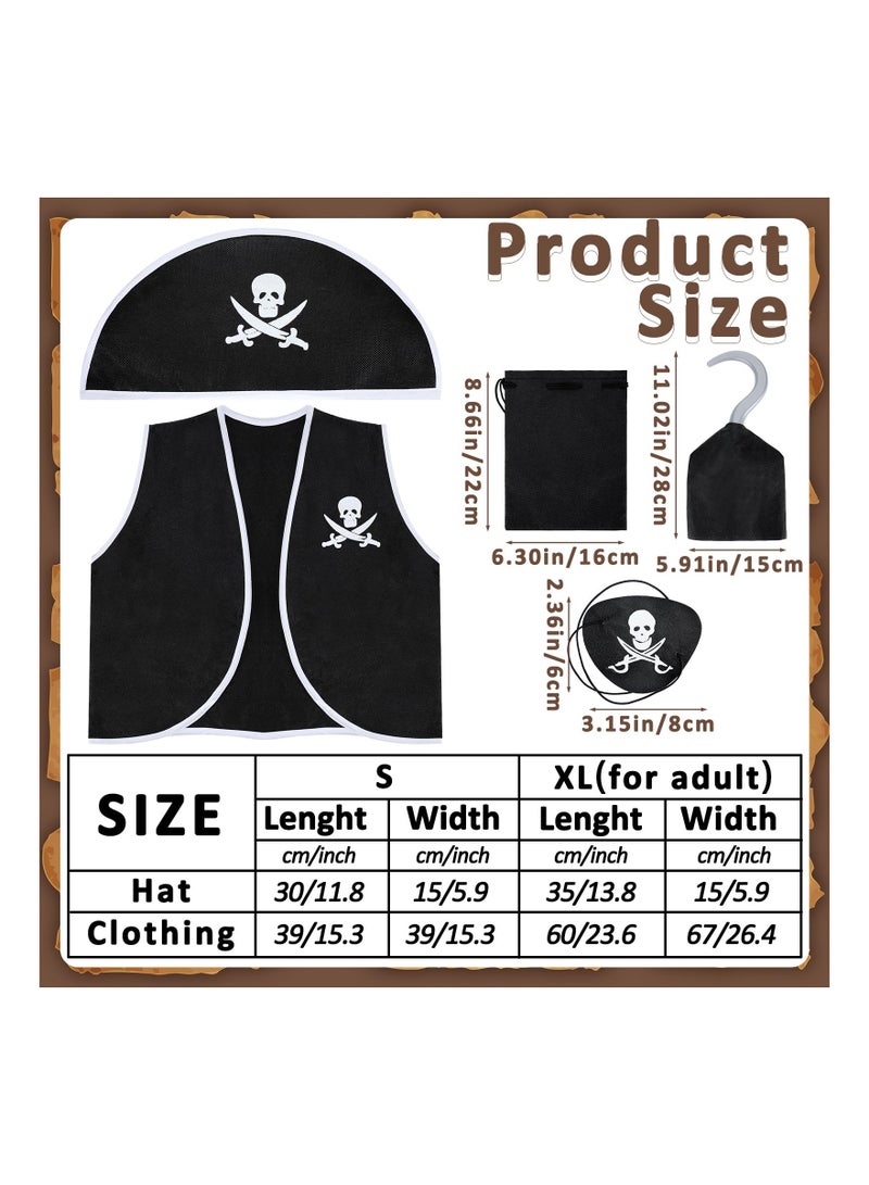 Kids Pirate Costume Set, Pirate Captain Dress Up Outfits Playset with Pirate Hat Vest Coin Bag Eyepatch Hook, for Boys Girls Halloween Role Play Cosplay, 5Pcs - S Size - Image 4