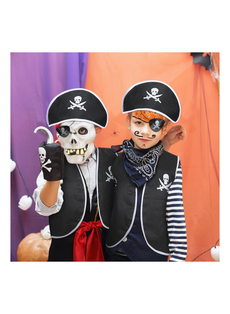 Kids Pirate Costume Set, Pirate Captain Dress Up Outfits Playset with Pirate Hat Vest Coin Bag Eyepatch Hook, for Boys Girls Halloween Role Play Cosplay, 5Pcs - S Size - Image 5