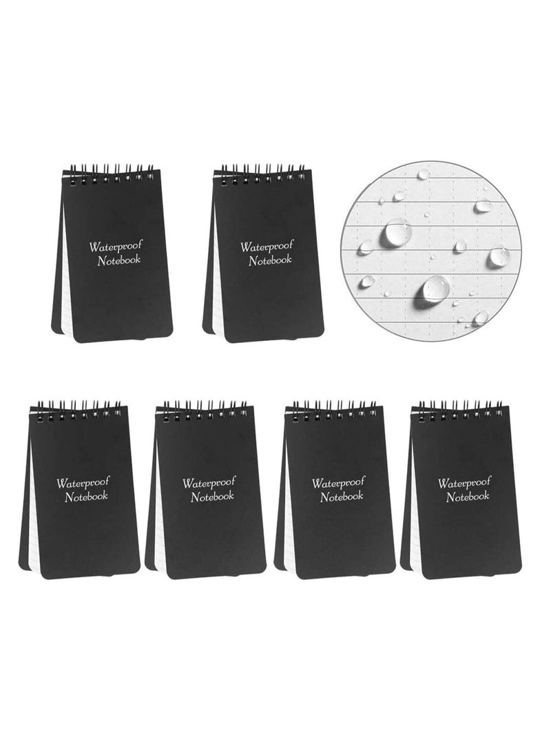 Generic - 6 Pack Mini Spiral Notebooks, A7 Waterproof Notebook, Top-Opening, Black Cover Pocket Notepad for Outdoor Activities Recording and Tactical Pocket, 3" x 5", 50 Sheets - Image 1