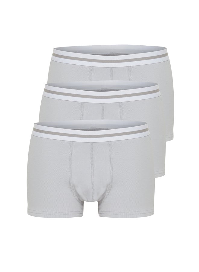 trendyol Gray Striped Elastic Cotton 3-Piece Camisole Basic Boxer TMNSS24BX00008  - Image 1