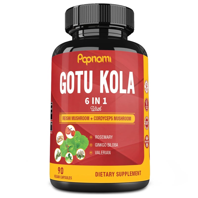 Papnami Organic Gotu Kola Extract Capsules with Reishi Cordyceps Rosemary Gingko Biloba Valerian Root 90 Counts for 3 Months Supports Brain Immunity Skin Heart Health