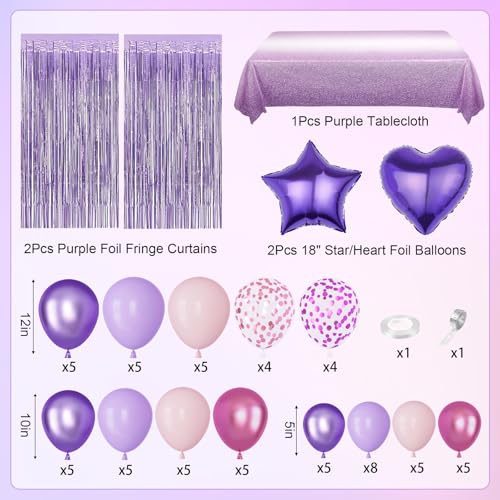 Amandir Purple Birthday Decorations for Women Girls Pastel Pink and Purple Balloons Foil Table Cloth Sash Crown Fringe Curtains Happy Birthday Banner Circle Garland Butterfly Cake Topper Party Supplies - Image 5
