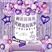 Amandir Purple Birthday Decorations for Women Girls Pastel Pink and Purple Balloons Foil Table Cloth Sash Crown Fringe Curtains Happy Birthday Banner Circle Garland Butterfly Cake Topper Party Supplies - Image 2