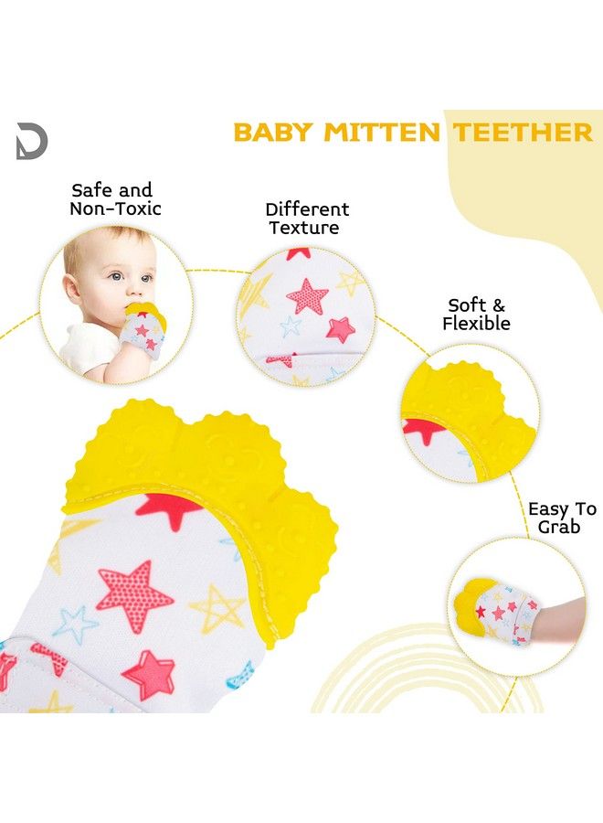 DaKos Teething Mitten Soft Food Grade Silicone Teether Mitten Glove Handy Teething Mit Toy For Self Soothing Bpa Free For 3�12 Months Infants (Star Yellow Pack Of 2) - Image 3