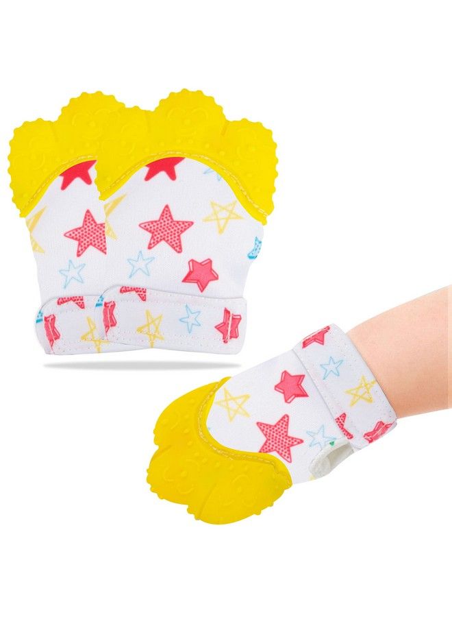 DaKos Teething Mitten Soft Food Grade Silicone Teether Mitten Glove Handy Teething Mit Toy For Self Soothing Bpa Free For 3�12 Months Infants (Star Yellow Pack Of 2) - Image 1
