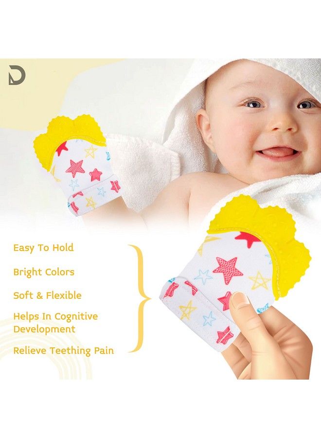 DaKos Teething Mitten Soft Food Grade Silicone Teether Mitten Glove Handy Teething Mit Toy For Self Soothing Bpa Free For 3�12 Months Infants (Star Yellow Pack Of 2) - Image 4
