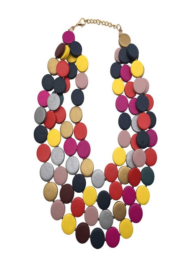 JHWZAIY Statement Multicolor Wood Bead Chunky Layered Necklace For Women Multi Layer Color Wooden Beaded Bib Long Strand African Necklace For Women Fashion Jewelry Costume (Multicolor) - Image 1