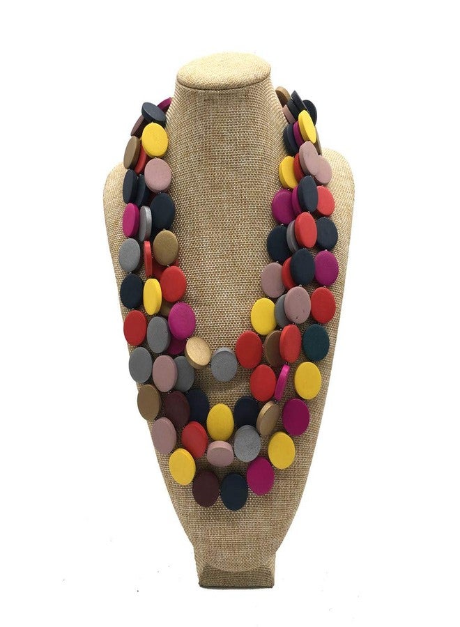 JHWZAIY Statement Multicolor Wood Bead Chunky Layered Necklace For Women Multi Layer Color Wooden Beaded Bib Long Strand African Necklace For Women Fashion Jewelry Costume (Multicolor) - Image 2