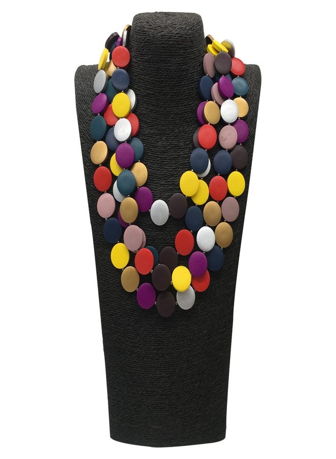 JHWZAIY Statement Multicolor Wood Bead Chunky Layered Necklace For Women Multi Layer Color Wooden Beaded Bib Long Strand African Necklace For Women Fashion Jewelry Costume (Multicolor) - Image 3