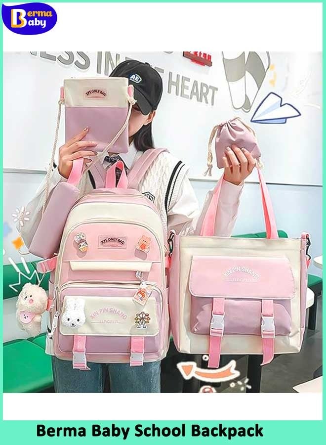 Berma Baby 5-piece Cute Kawaii backpack set Back-to-school Stationery bag Backpack Tote Teen laptop bag  - Image 1