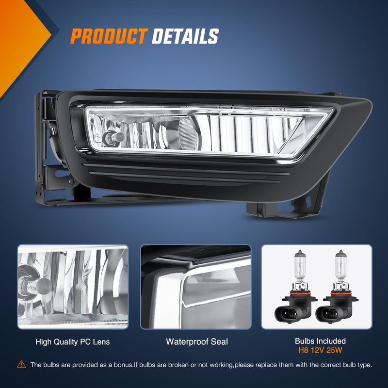 Nilight Fog Lights Assembly Compatible with 2013 2014 2015 Honda Accord (4-door Sedan) w/H8 12V 25W Bulbs Clear Lens Driver and Passenger Side - Image 2