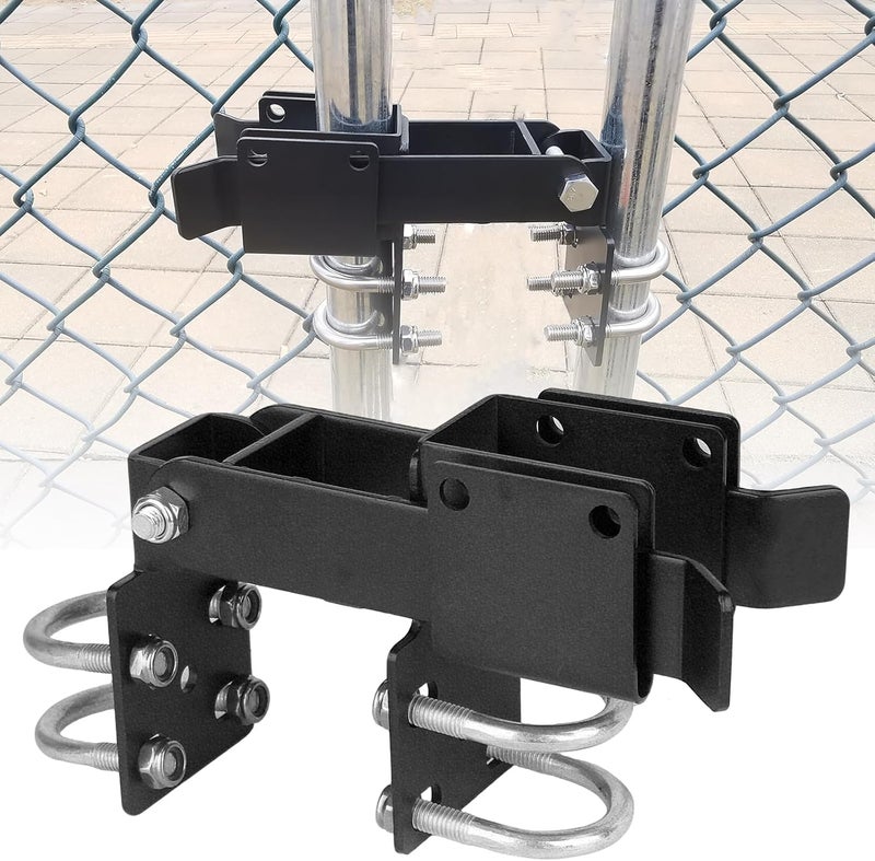 BiJun Chain Link Double Gate Latch for 138 Inch Gate Frames  Strong Arm Design with Padlock HolesChain Link Fence Gate Latch for Ranch Fences  Yard Gates Black - Image 1