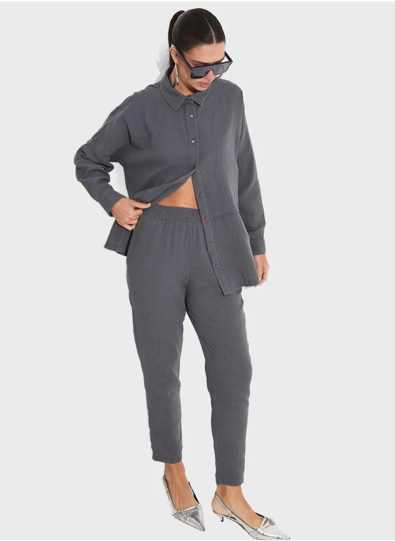 جون Button Down Shirt & High Waist Pants Set