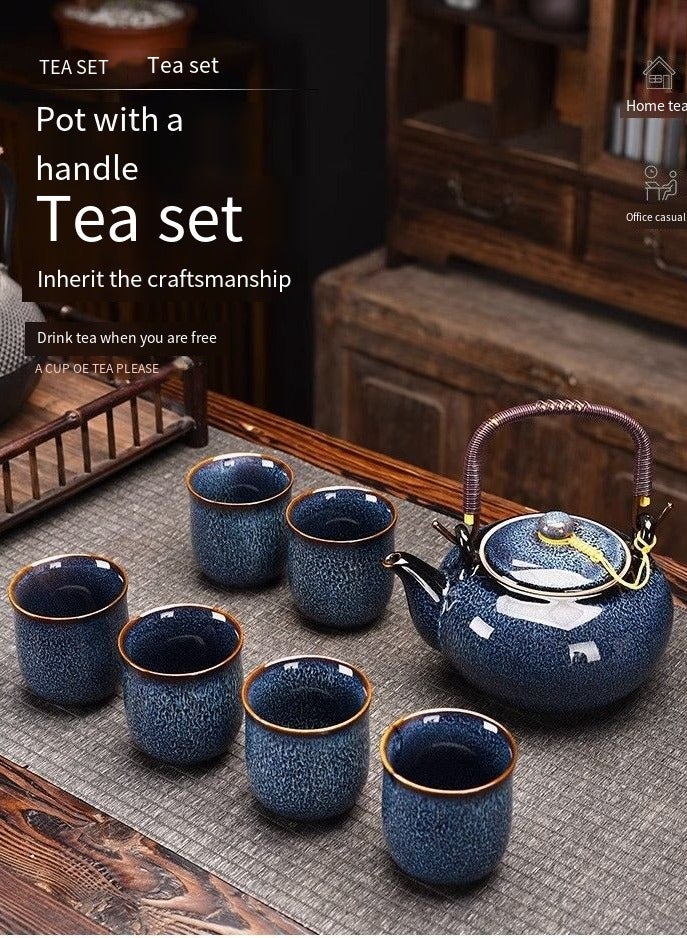 Kiln Brushed Ceramic Tea Set Seven Heads Beam Pot Home Living Room Kung Fu Tea Set Bubble Tea Coffee Large Capacity Teapot Coffee Pot Capacity 700ml Cup Capacity 140ml - Image 2