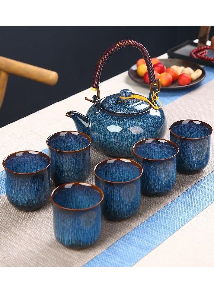 Kiln Brushed Ceramic Tea Set Seven Heads Beam Pot Home Living Room Kung Fu Tea Set Bubble Tea Coffee Large Capacity Teapot Coffee Pot Capacity 700ml Cup Capacity 140ml - Image 1