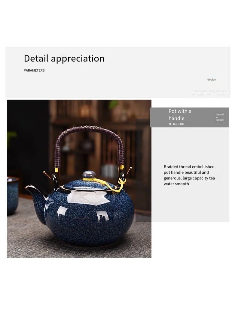 Kiln Brushed Ceramic Tea Set Seven Heads Beam Pot Home Living Room Kung Fu Tea Set Bubble Tea Coffee Large Capacity Teapot Coffee Pot Capacity 700ml Cup Capacity 140ml - Image 5